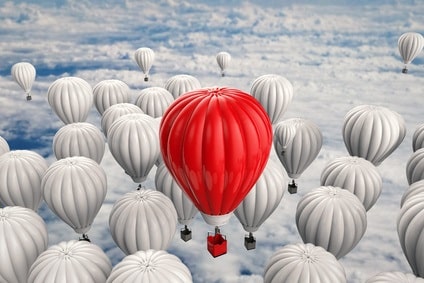 leadership concept with red hot air balloon