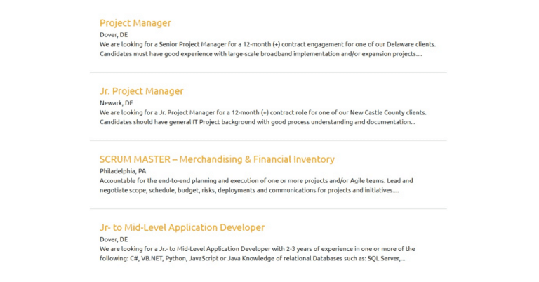 A list of IT jobs
