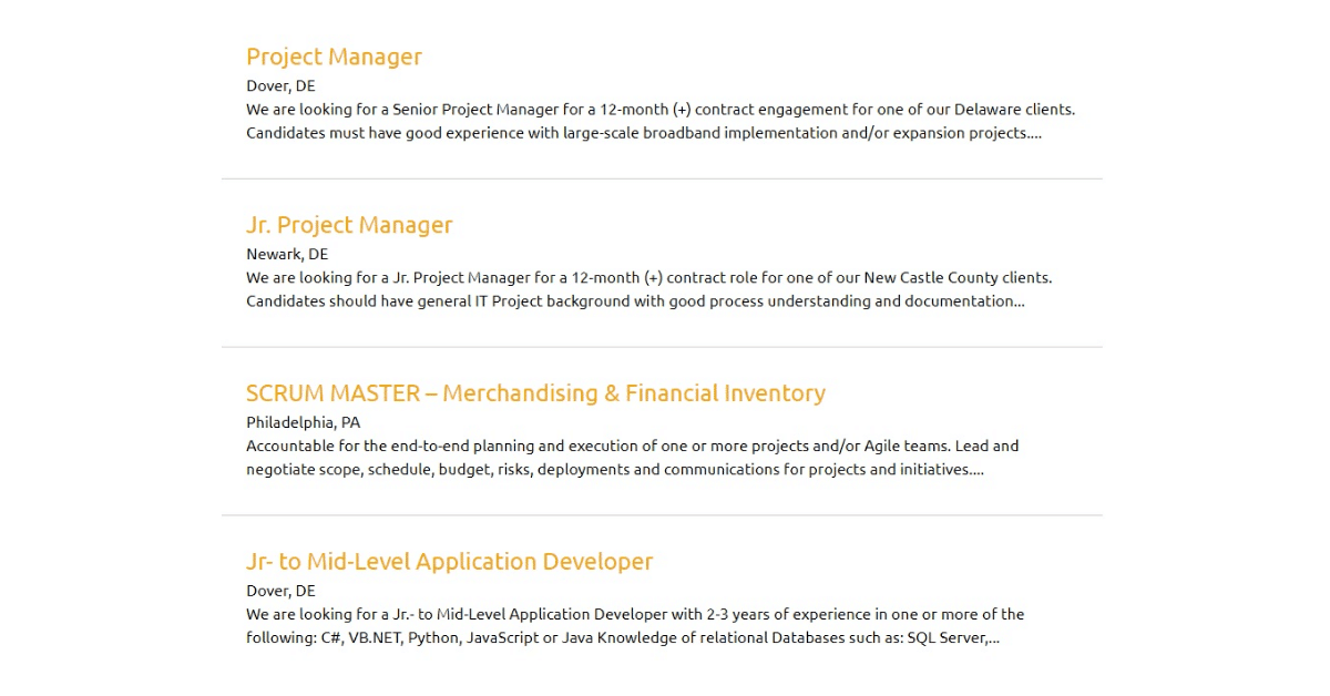 A list of IT jobs