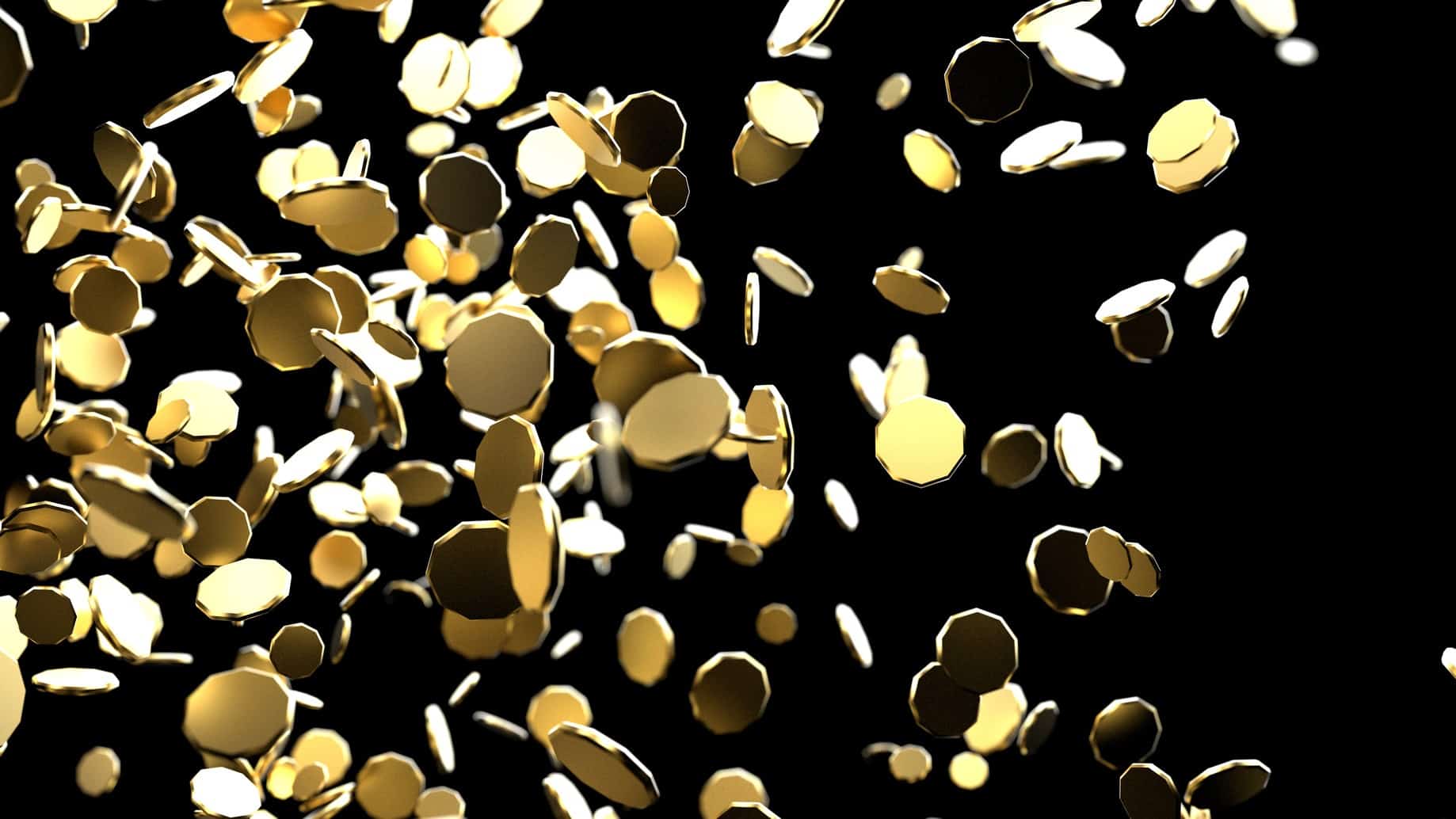 Abstract gold polygonal coins on black background