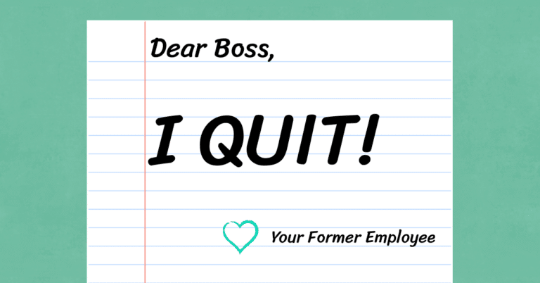 Notebook paper that reads, I Quit
