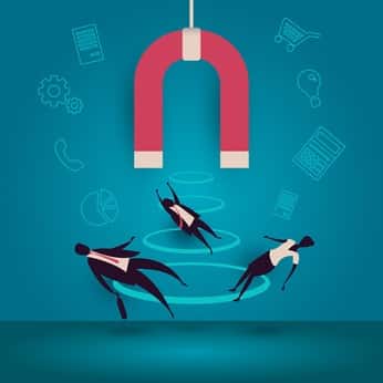 Customer retention or loyalty isometric vector concept illustration. Client care or satisfaction metaphor. Magnet attract potetential buyers. Business marketing idea.