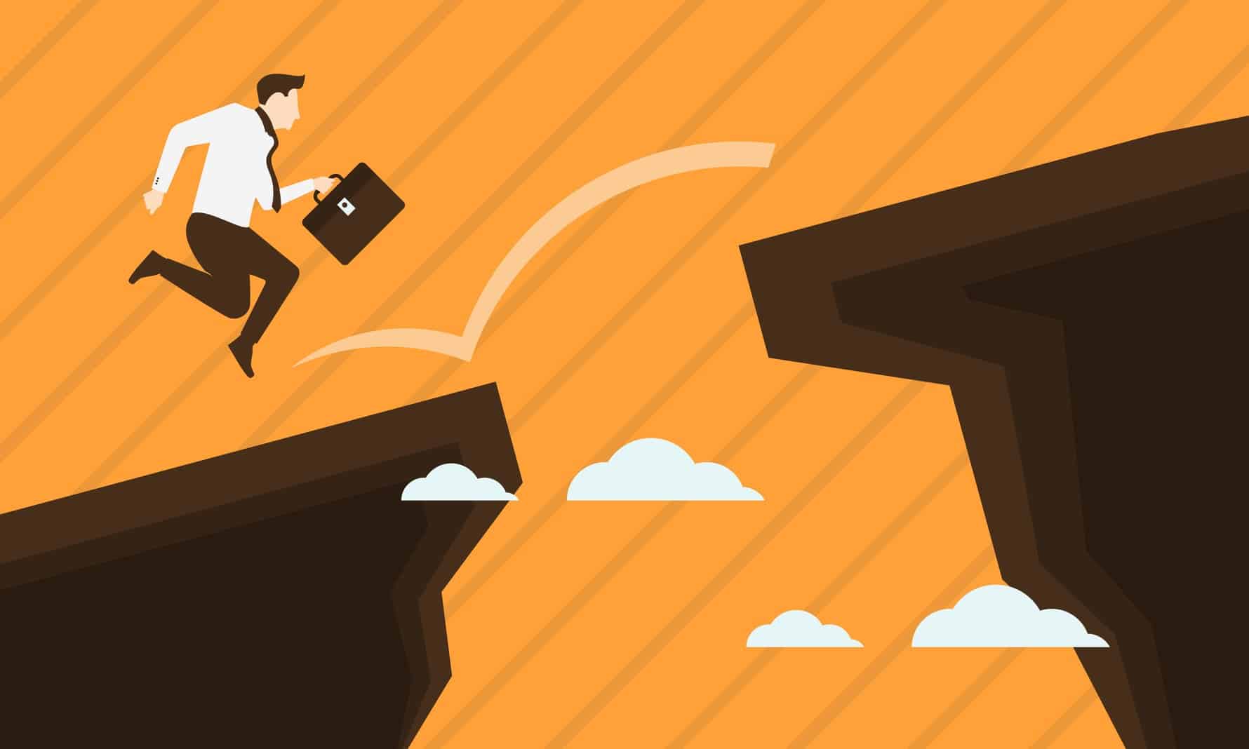 Businessman jump over the cliff. Concept business vector illustration