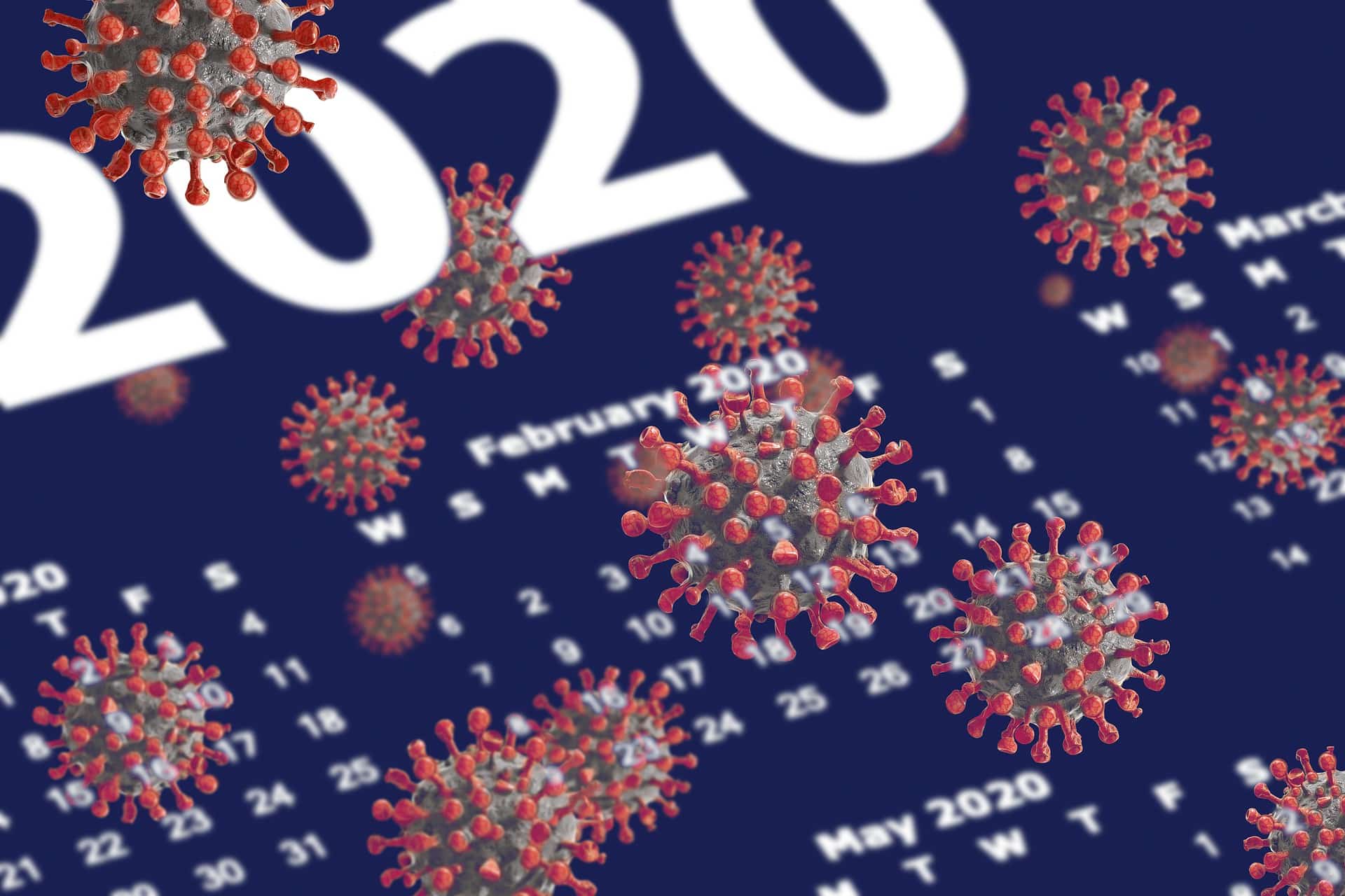 Image of the coronavirus over a 2020 calendar