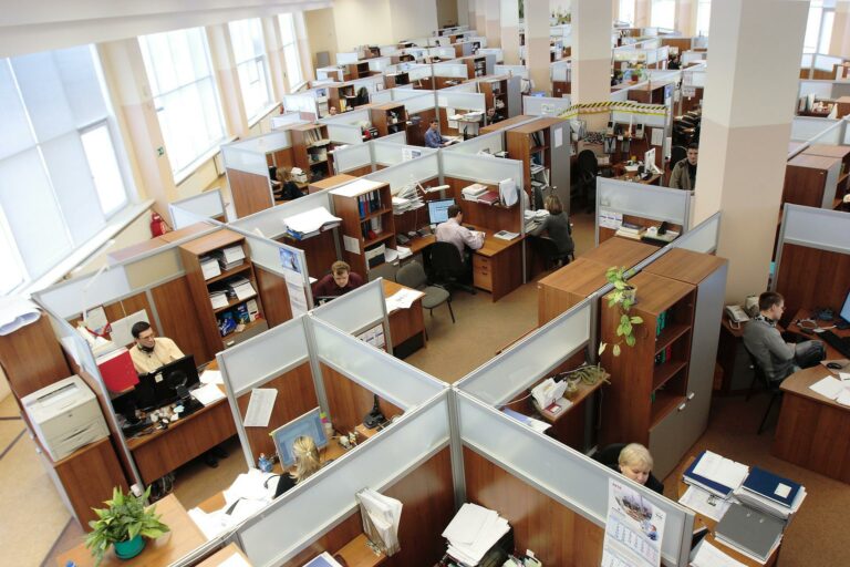 People at work in cubicles