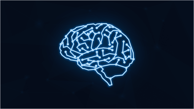 A neon brain meant to represent cybersecurity knowledge