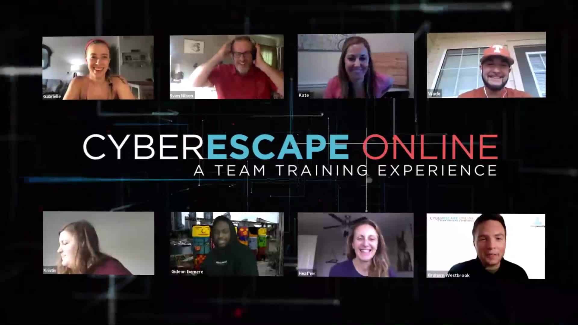 An image of people playing the game cyberescape online in an online meeting