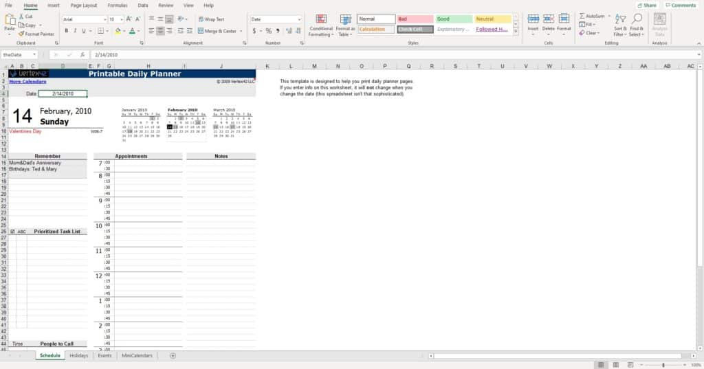 Daily planner excel spreadsheet