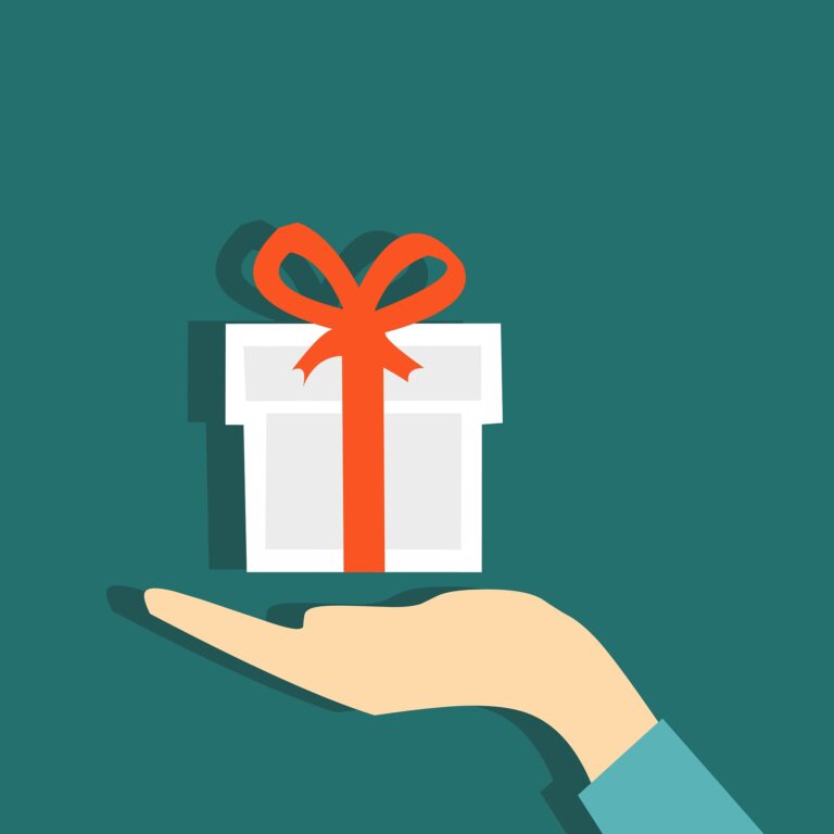 An illustrated hand offering a gift