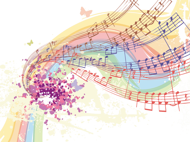 musical notes in a colorful swirling pattern