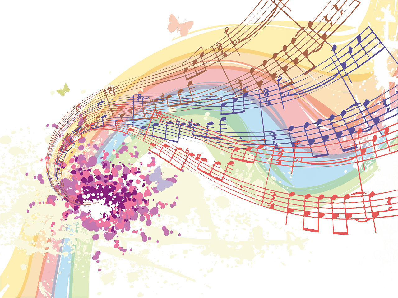 musical notes in a colorful swirling pattern