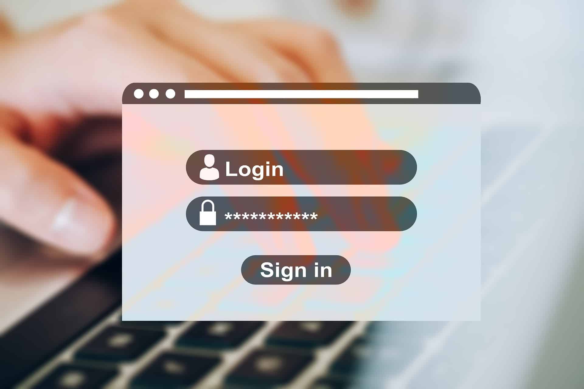 Login screen showing username and password