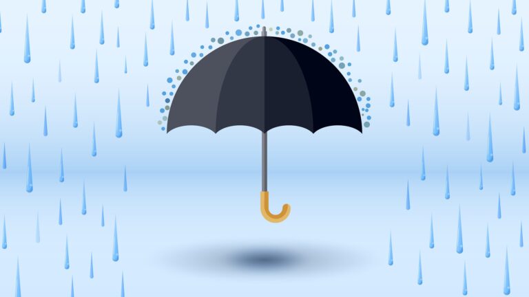 An umbrella blocking the rain. Meant to signify how to keep yourself safe during turbulent times.