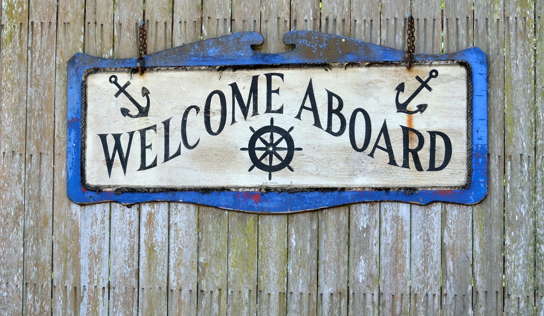 A welcome aboard sign