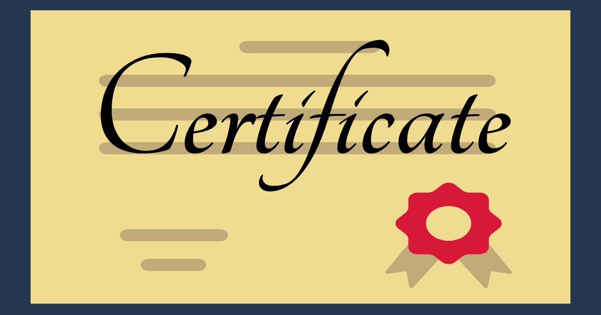 Image of a certificate that says certificate