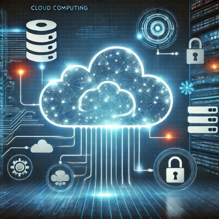 A cloud computing diagram with many icons meant to signify digital transformation.