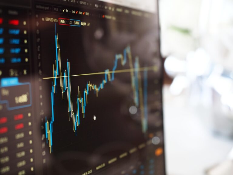 A computer screen displaying a line graph with the peaks and troughs of the stock market's performance.