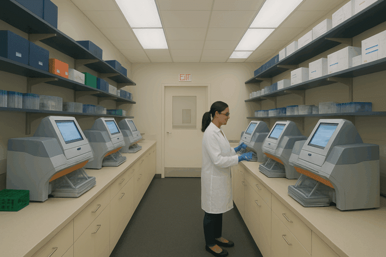 An AI generated image of a scientist working in a labratory.