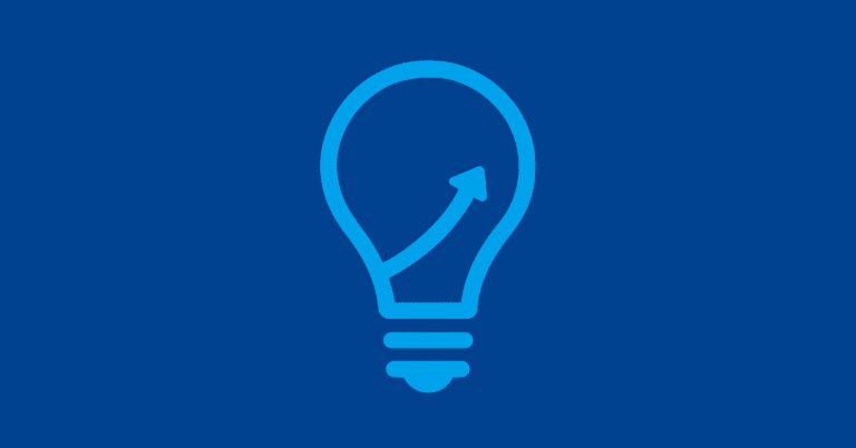 An image of a lightbulb with an arrow inside it arcing up