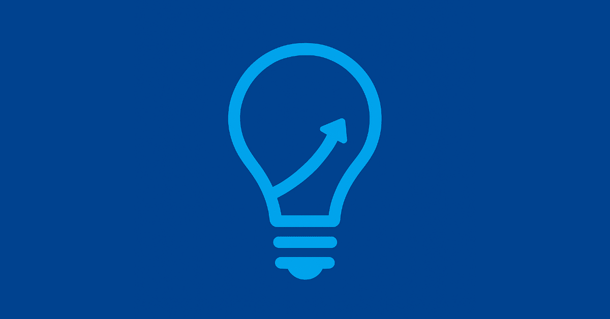 An image of a lightbulb with an arrow inside it arcing up